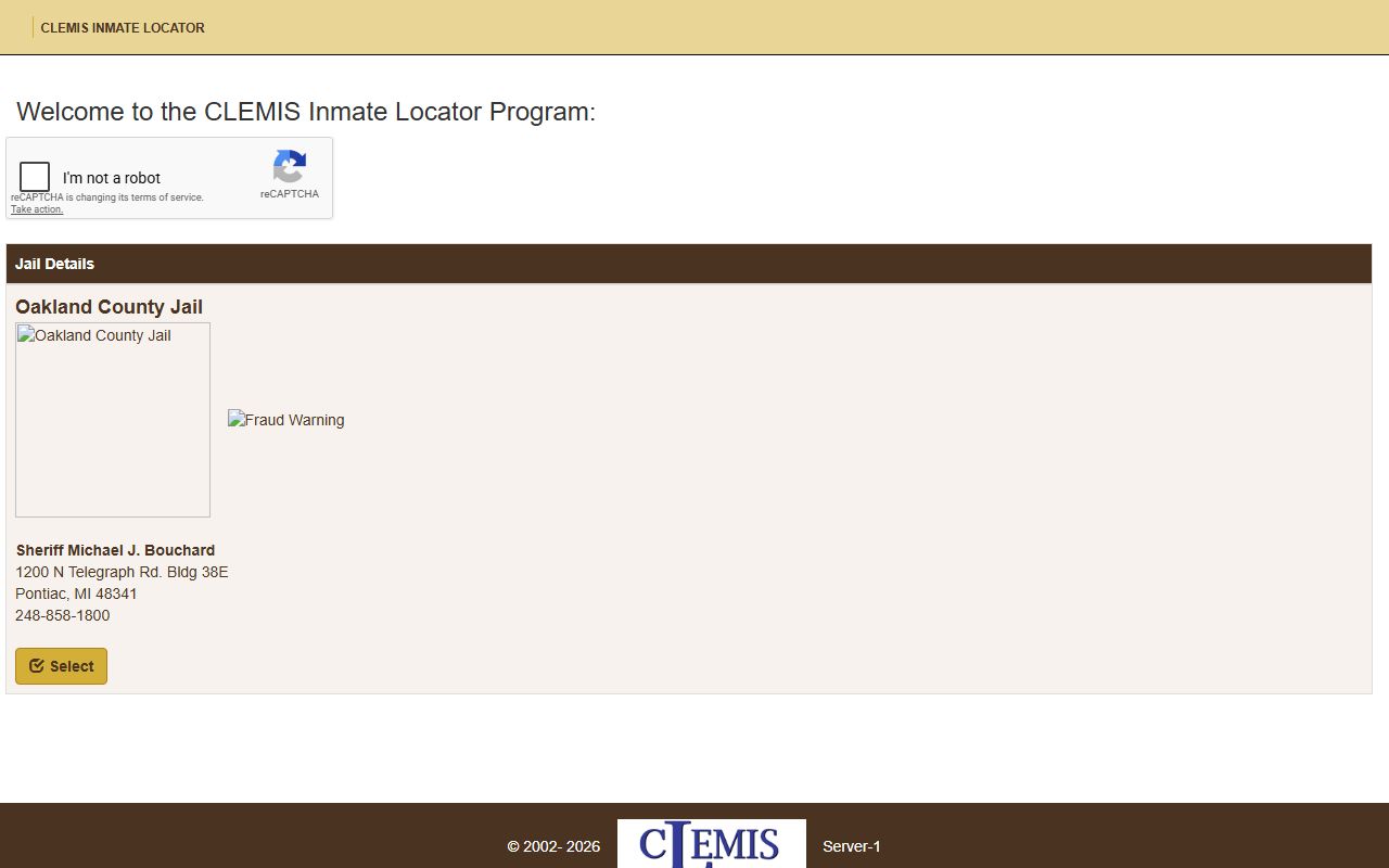 Oakland County inmate population CLEMIS current inmate roster screen